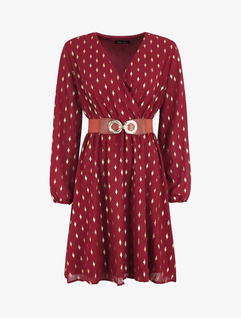 Kurzes Kleid mit schillerndem Grafikdruck - Bordeaux