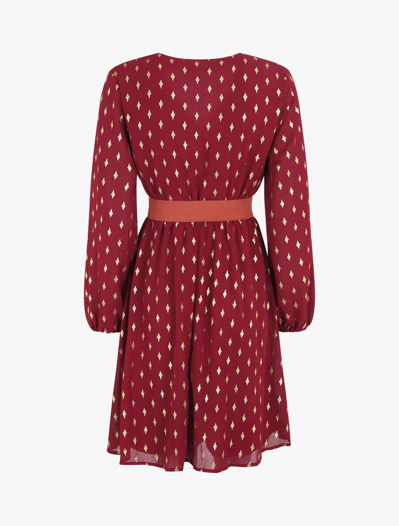 Kurzes Kleid mit schillerndem Grafikdruck - Bordeaux