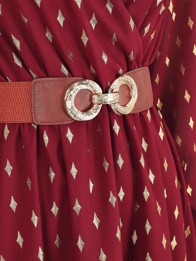 Kurzes Kleid mit schillerndem Grafikdruck - Bordeaux