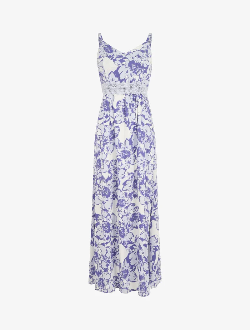 Langes Kleid mit Blumenmuster und Spitze - Lila