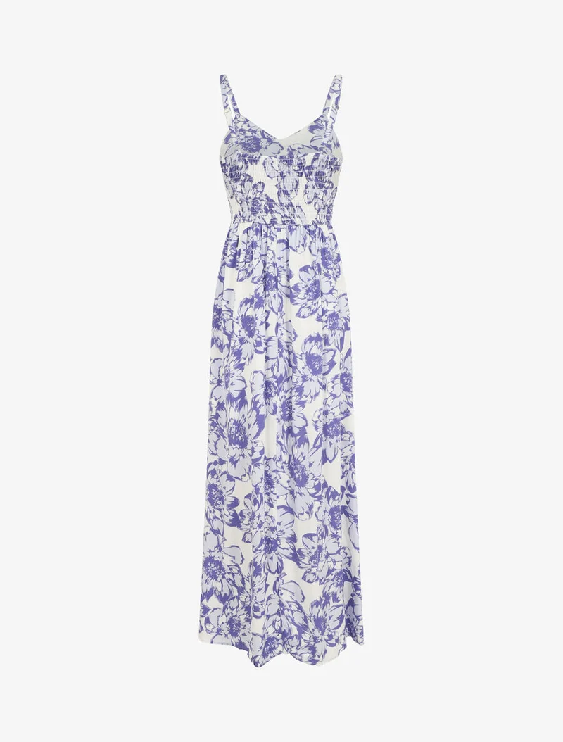 Langes Kleid mit Blumenmuster und Spitze - Lila