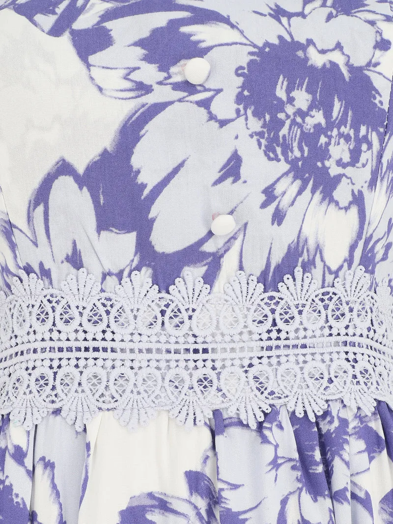 Langes Kleid mit Blumenmuster und Spitze - Lila