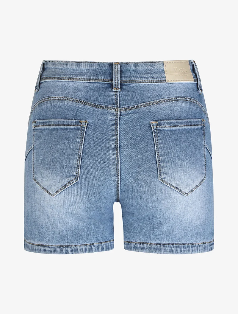Push-up-Jeans-Short mit ausgefransten Kanten - Blau