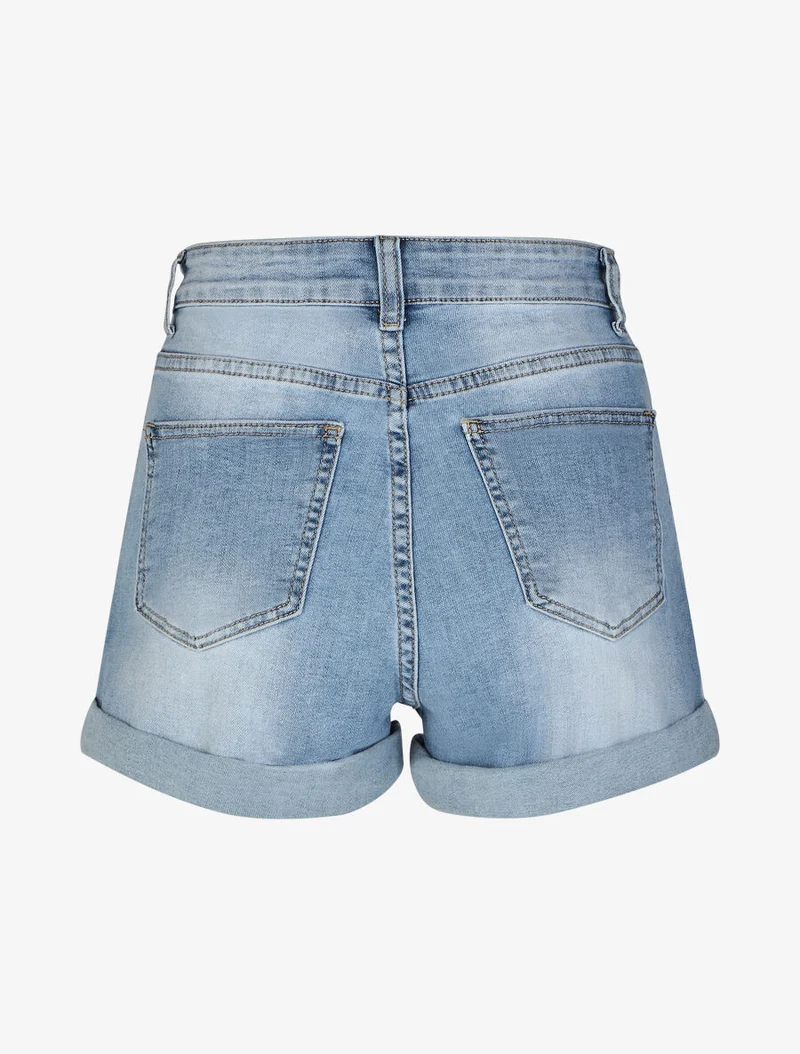Gerade geschnittener Shorts mit Umschlag - Blau