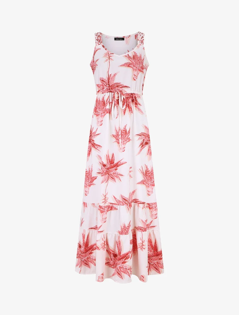 Langes gerades Kleid mit Blumenmuster - Weiß