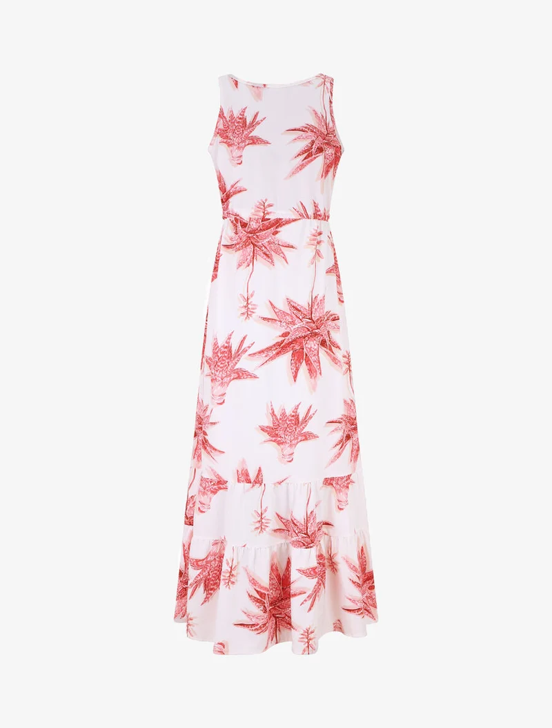 Langes gerades Kleid mit Blumenmuster - Weiß