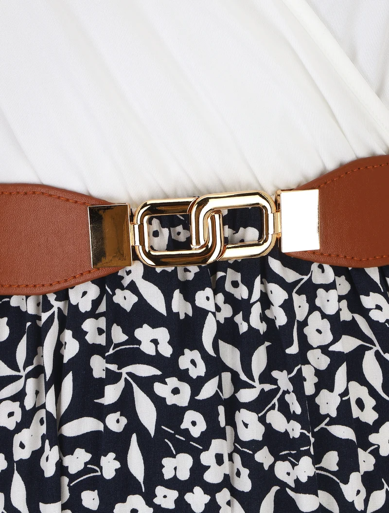 Midikleid mit Blumenmuster und schmalen Trägern - Marine