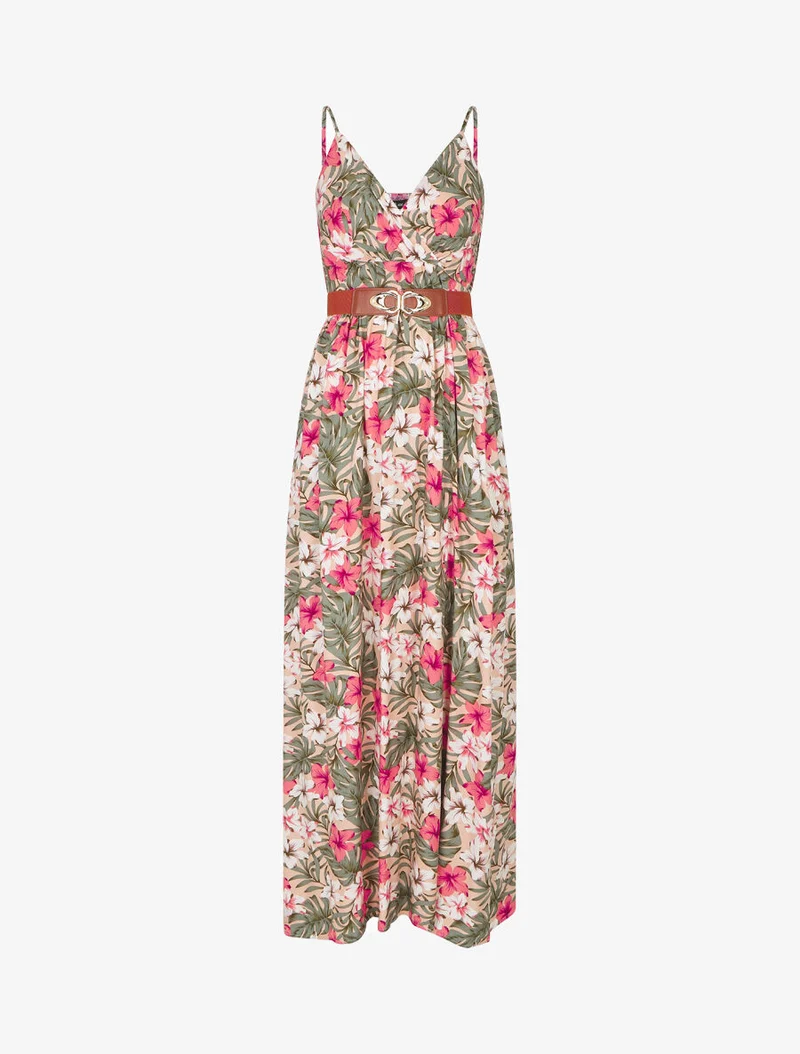 Langes Empire-Kleid mit Blumenmuster - Rose