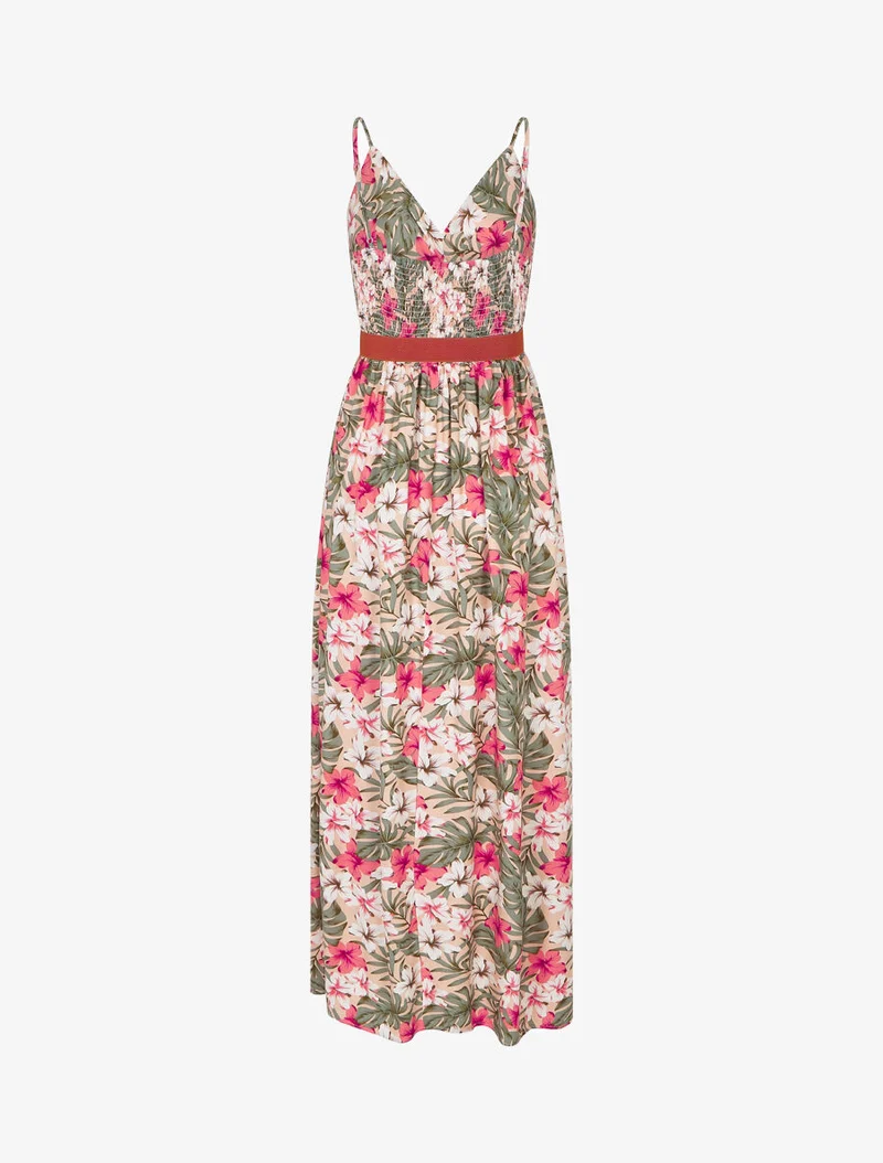 Langes Empire-Kleid mit Blumenmuster - Rose
