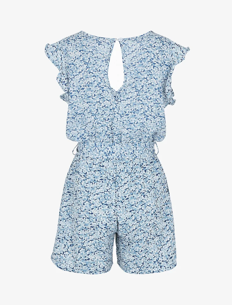 Fließender, geblümter Jumpsuit mit Flügelärmeln. - Blau