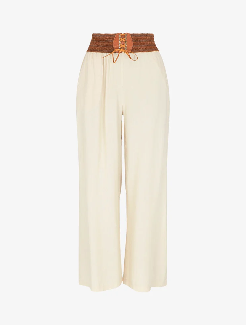 Einfarbige High-Waist-Hose im Korsett-Stil - Beige
