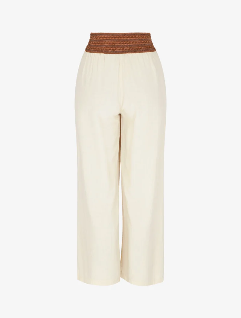Einfarbige High-Waist-Hose im Korsett-Stil - Beige