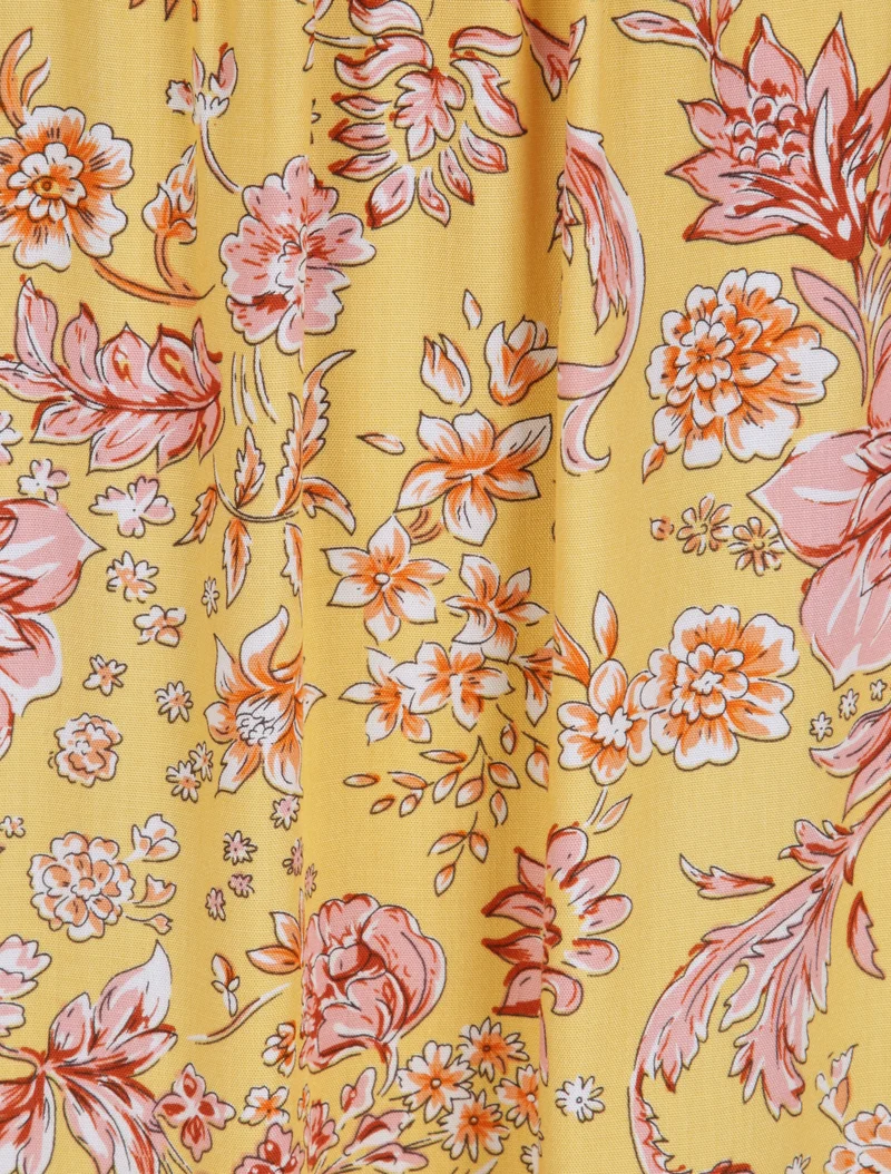 Langes Kleid mit Blumenmuster - Senf