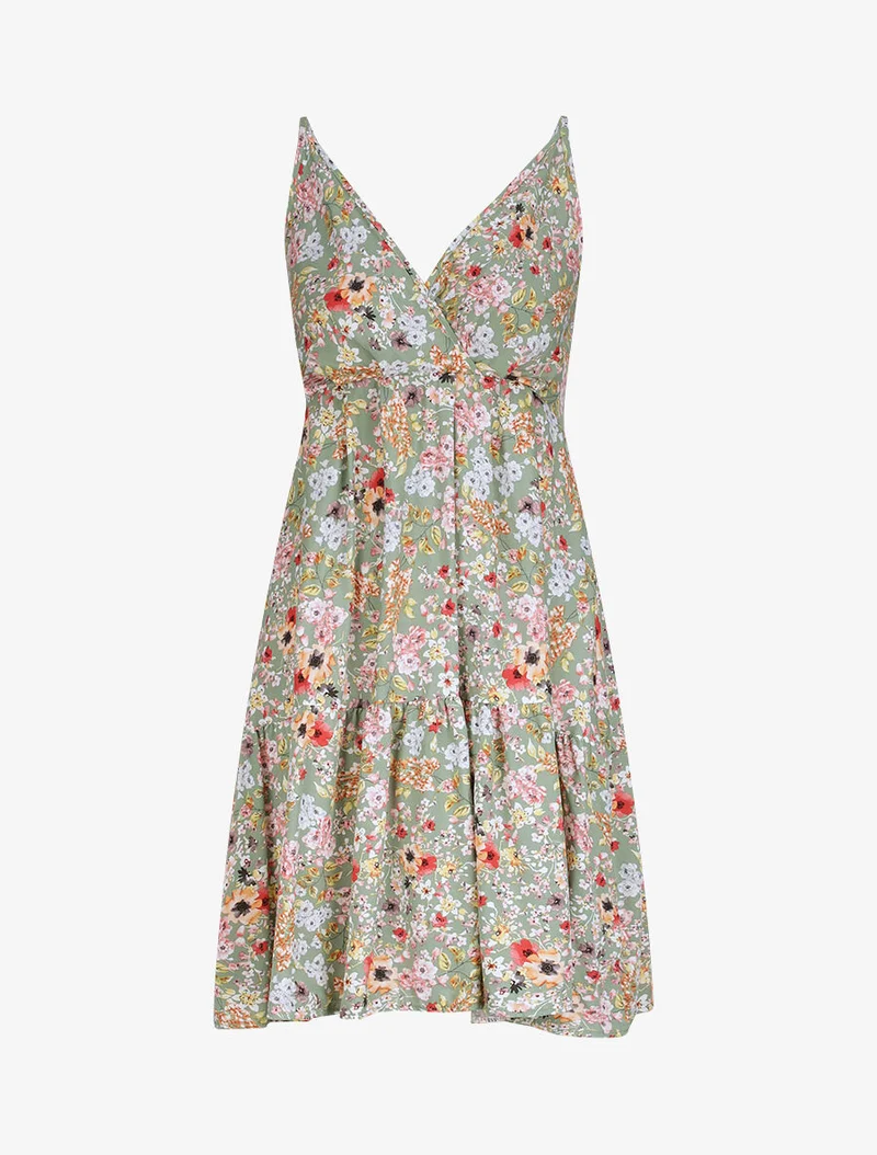 Midikleid im Skaterstil mit Frühlingsblumenmuster - Grün