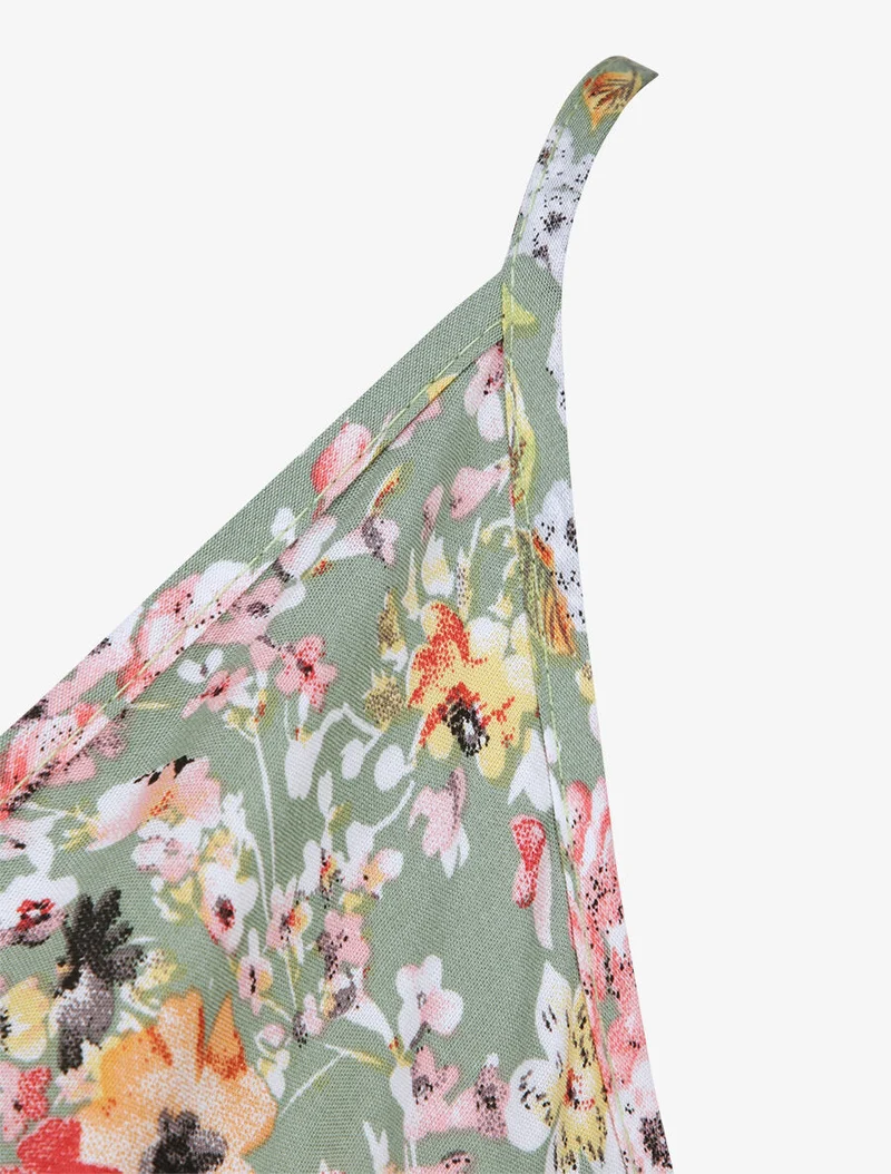Midikleid im Skaterstil mit Frühlingsblumenmuster - Grün