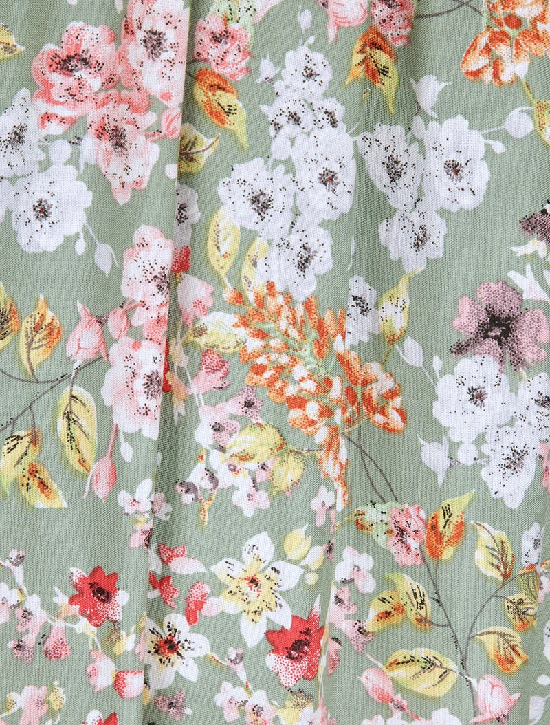 Midikleid im Skaterstil mit Frühlingsblumenmuster - Grün