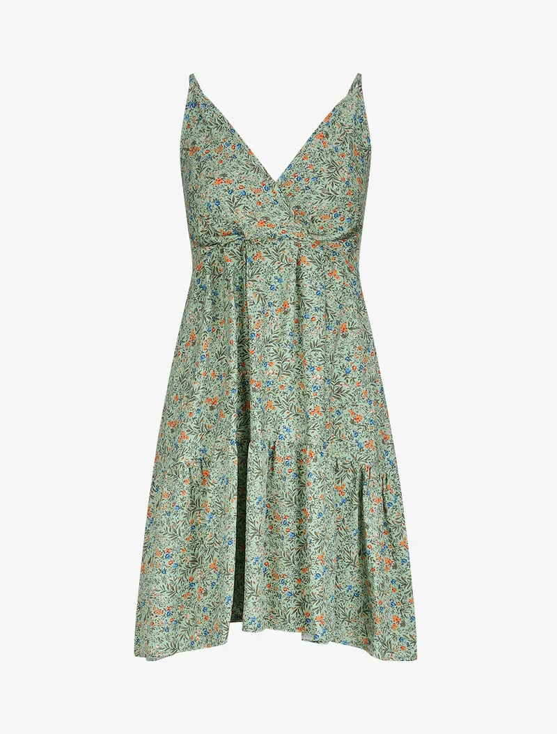 Mittelanges Skaterkleid mit ländlichem Blumenmuster - Lindgrün