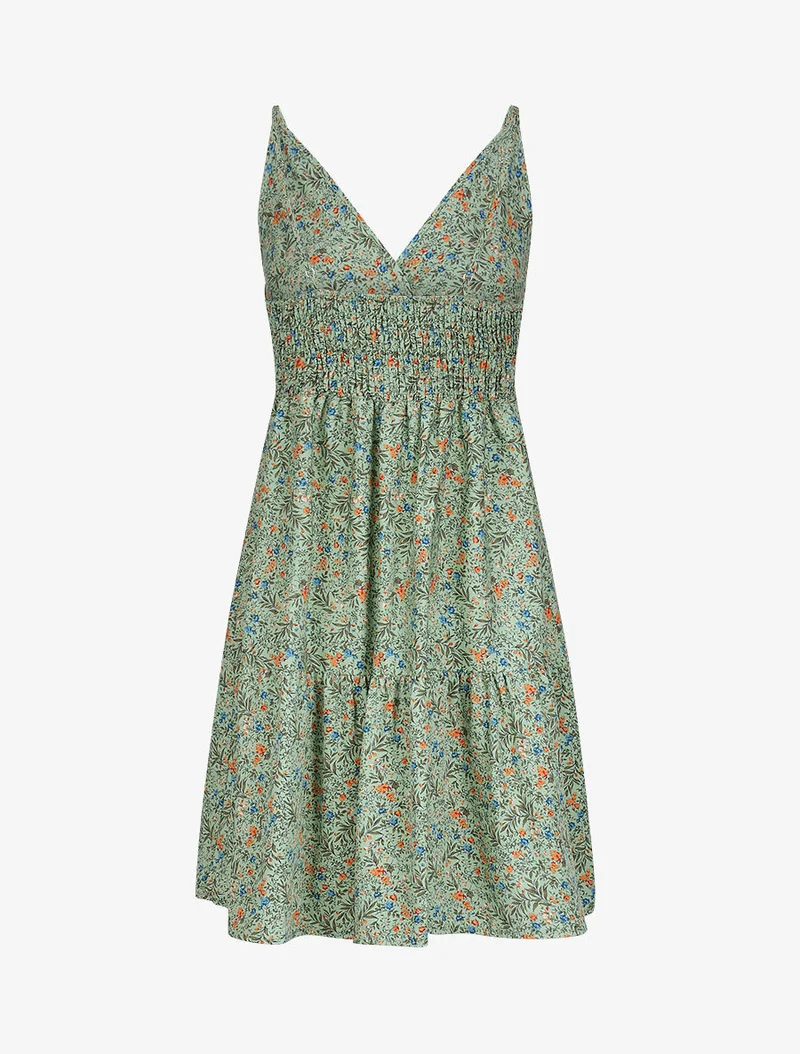 Mittelanges Skaterkleid mit ländlichem Blumenmuster - Lindgrün