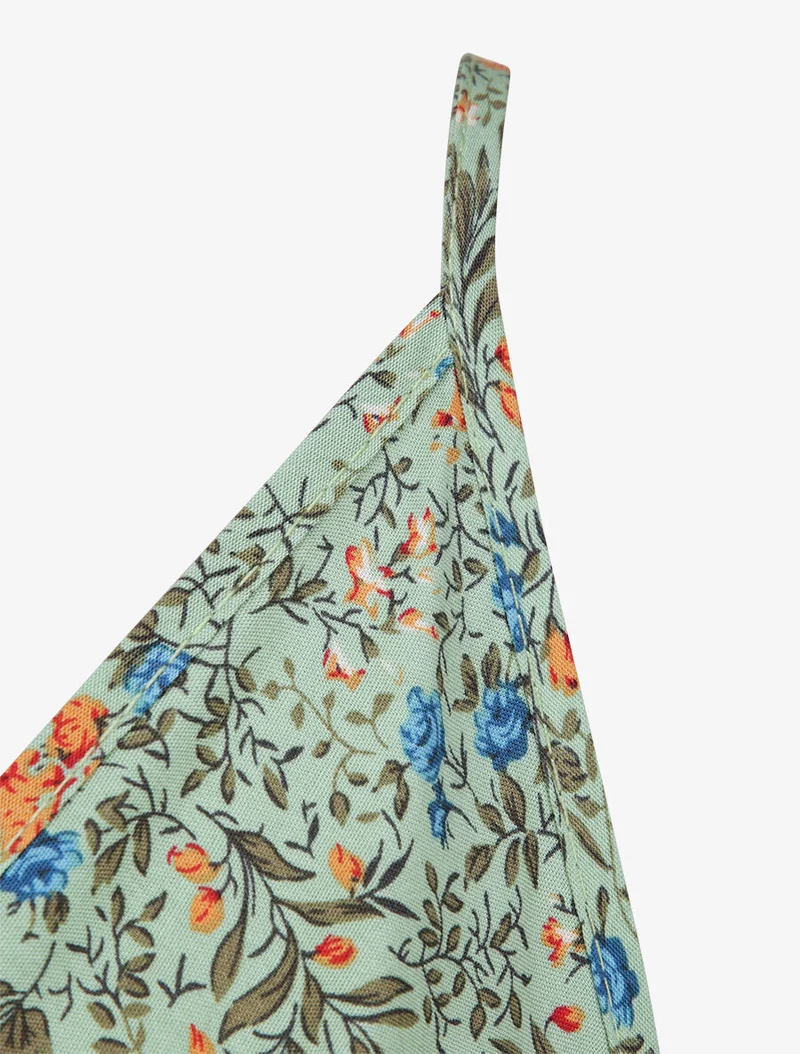 Mittelanges Skaterkleid mit ländlichem Blumenmuster - Lindgrün