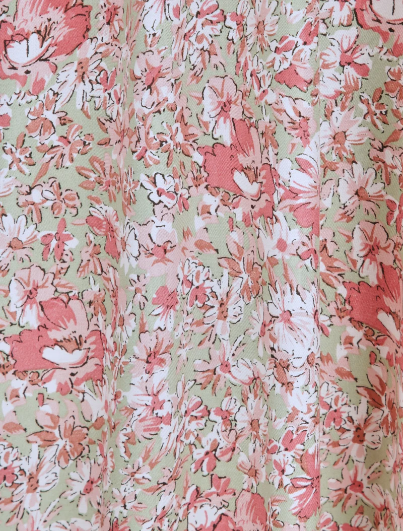 Langes Kleid mit Gänseblümchenmuster - Rosa/Mandelgrün