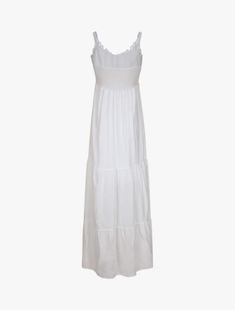 Langes Empirekleid mit V-Ausschnitt aus Spitze - Weiß