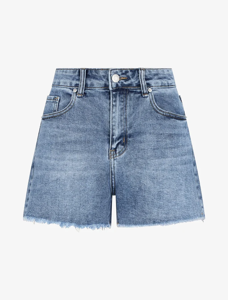 Jeansshort mit rohen Kanten - Blau