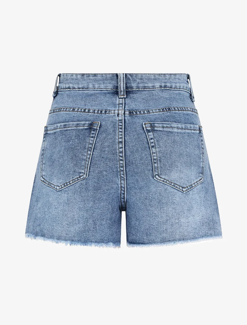 Jeansshort mit rohen Kanten - Blau
