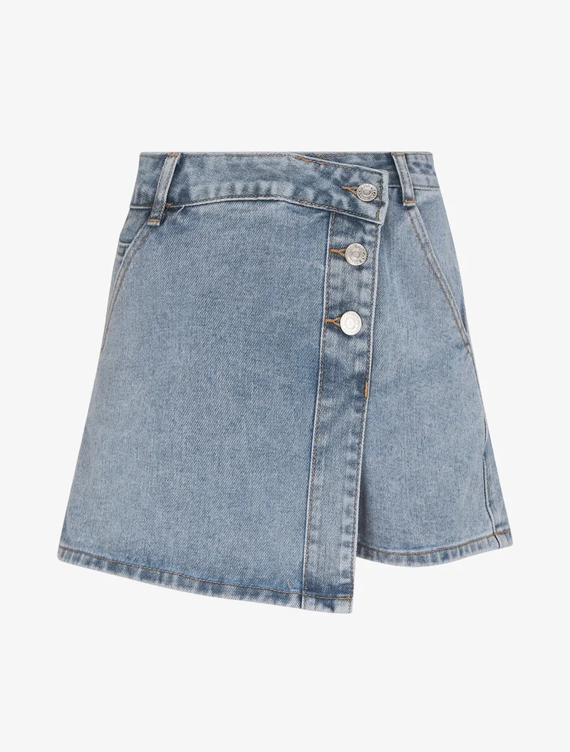 Mini-Shorts mit Trompe-l'œil-Effekt - Hellblau