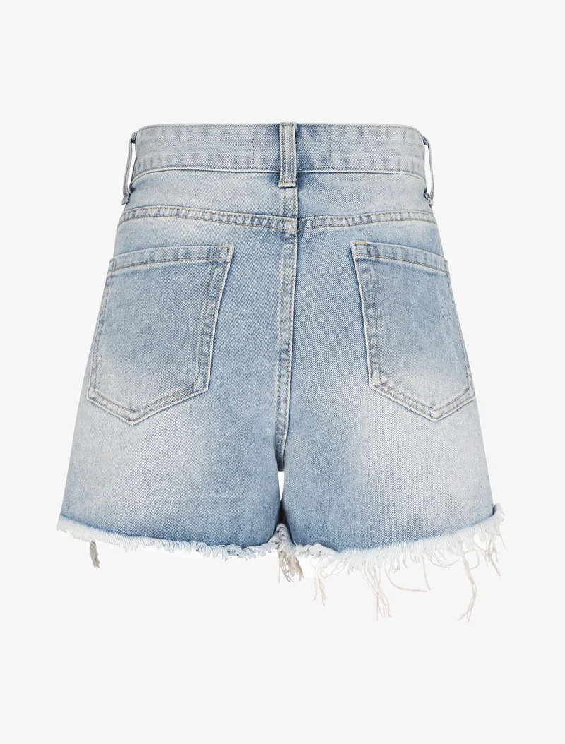 Mini-Shorts, gerade geschnitten, im Destroyed-Look - Hellblau