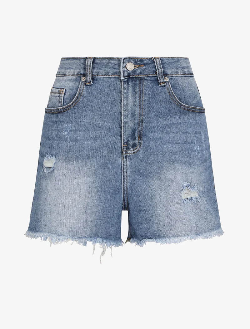 Leicht zerrissene Minishorts - Denimblau