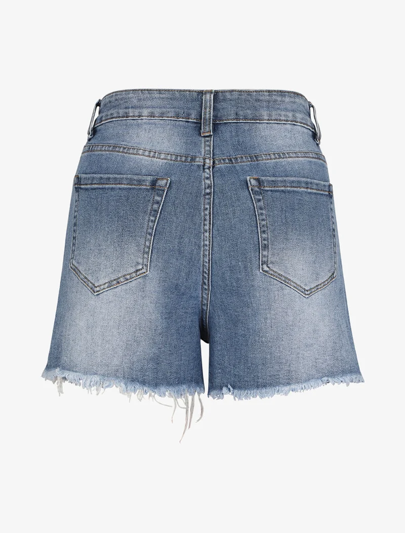 Leicht zerrissene Minishorts - Denimblau
