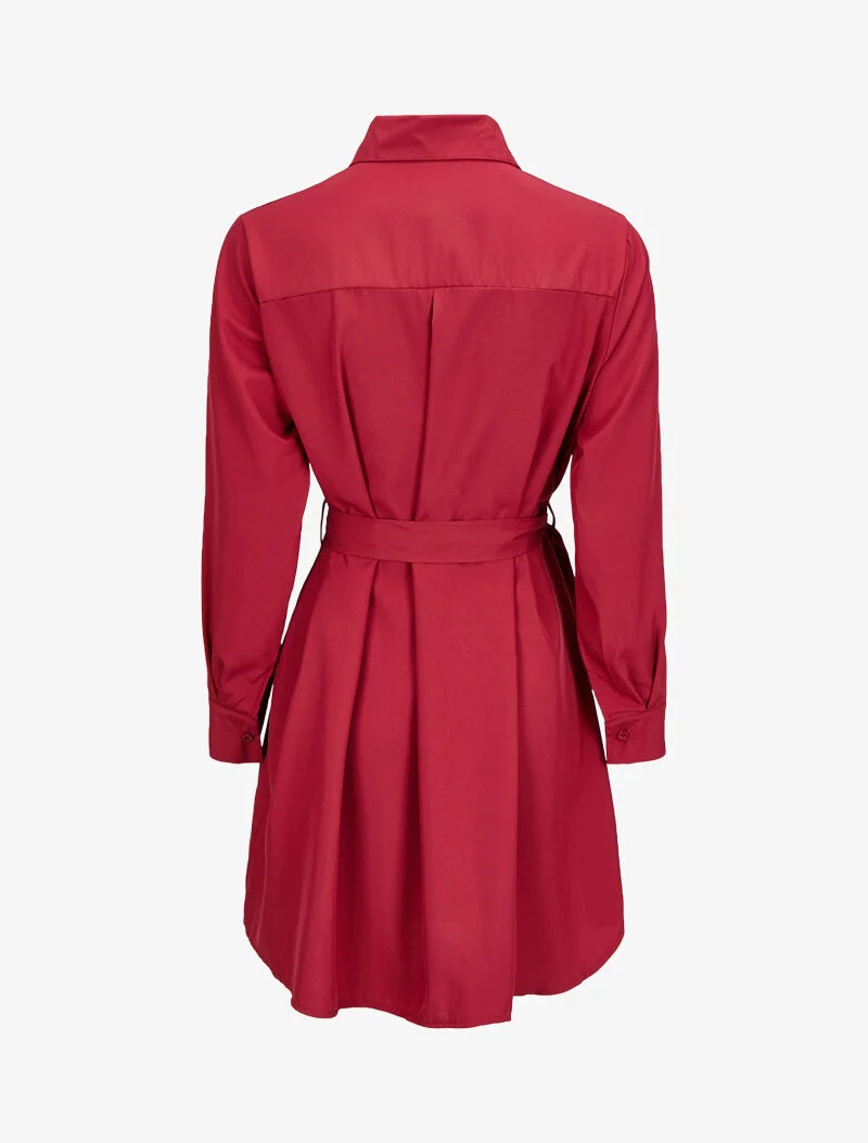 Weites Hemdkleid mit Gürtel - Bordeaux