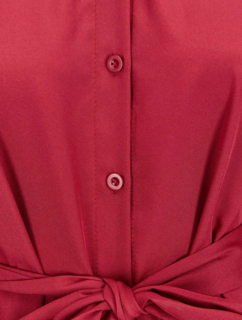 Weites Hemdkleid mit Gürtel - Bordeaux