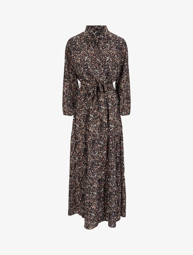 Langes Kleid mit Wildblumenmuster - Schwarz