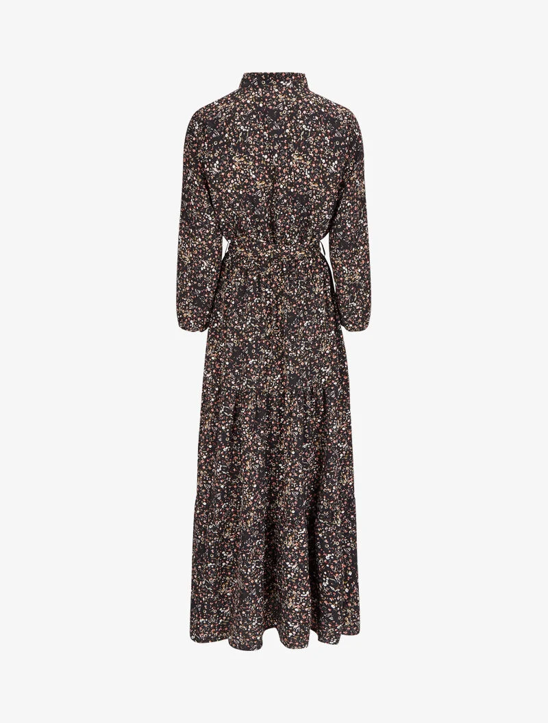Langes Kleid mit Wildblumenmuster - Schwarz