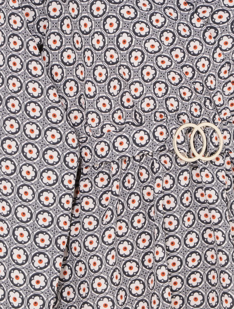 Top mit stilisiertem Gänseblümchen-Print und Wickelausschnitt - Schwarz/Beige