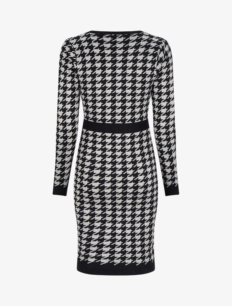 Midikleid mit V-Ausschnitt und Hahnentrittmuster - Grau/Schwarz