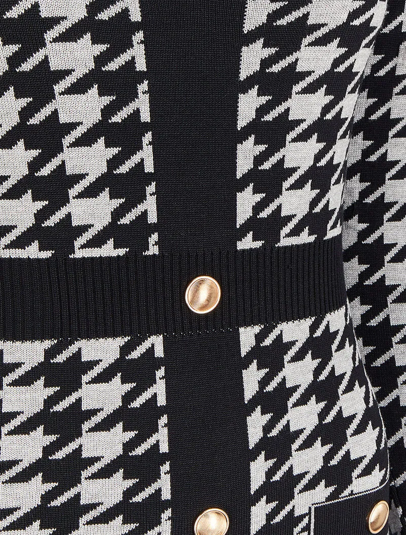 Midikleid mit V-Ausschnitt und Hahnentrittmuster - Grau/Schwarz