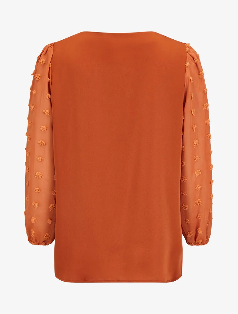 Bluse mit transparenten Ärmeln im Plumetis-Stil - Rost