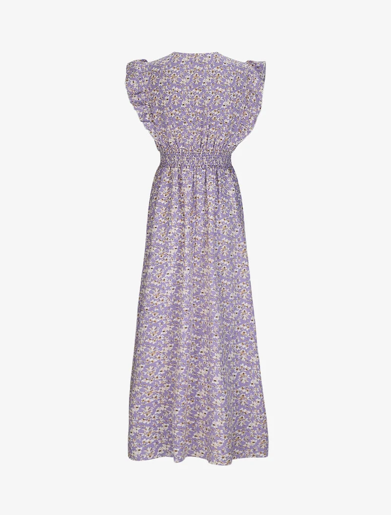 Langes Empire-Kleid mit Rüschenärmeln im Kirschblütenprint. - Flieder