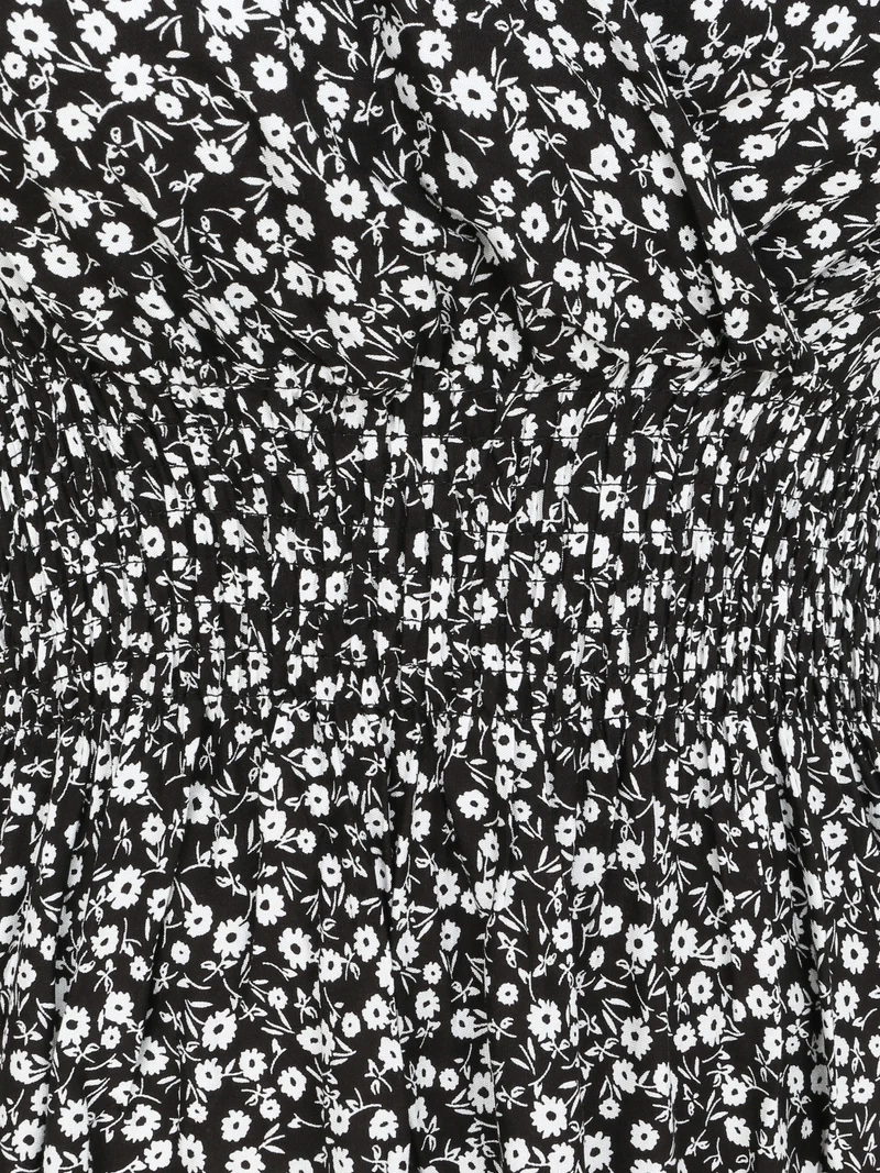 Langes Kleid mit kleiner Blumenmuster tailliert - Schwarz