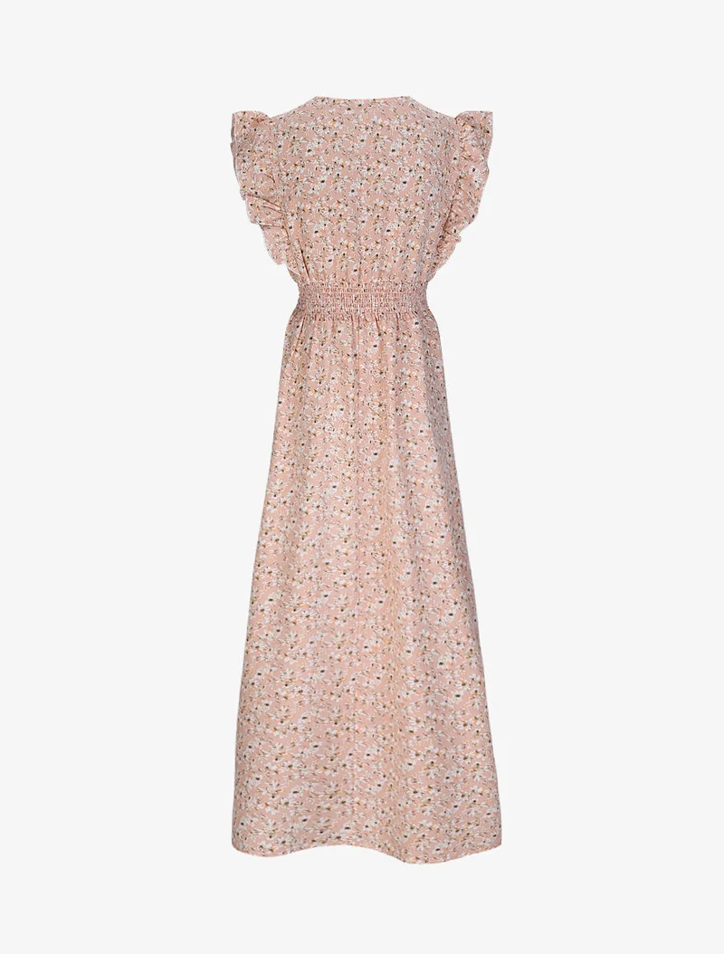 Langes Empire-Kleid mit Rüschenärmeln im Kirschblütenprint. - Rose