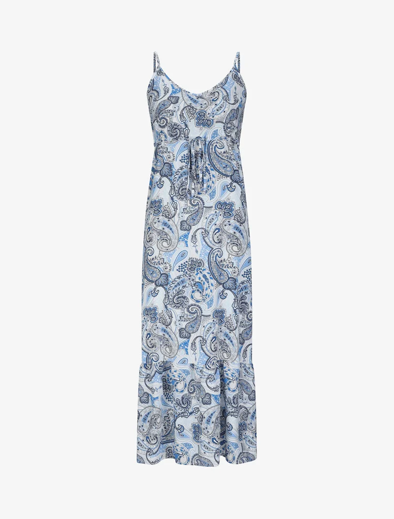 Langes Empire-Kleid mit Paisley-Print und Trägern - Blau