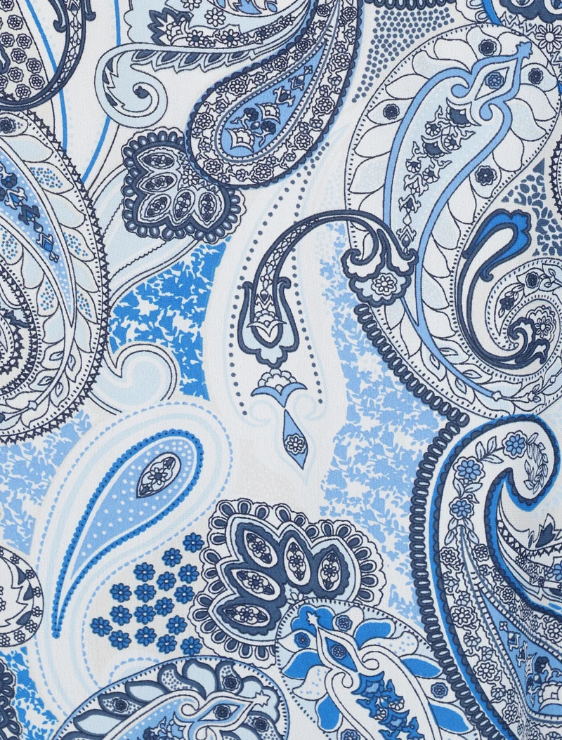 Langes Empire-Kleid mit Paisley-Print und Trägern - Blau