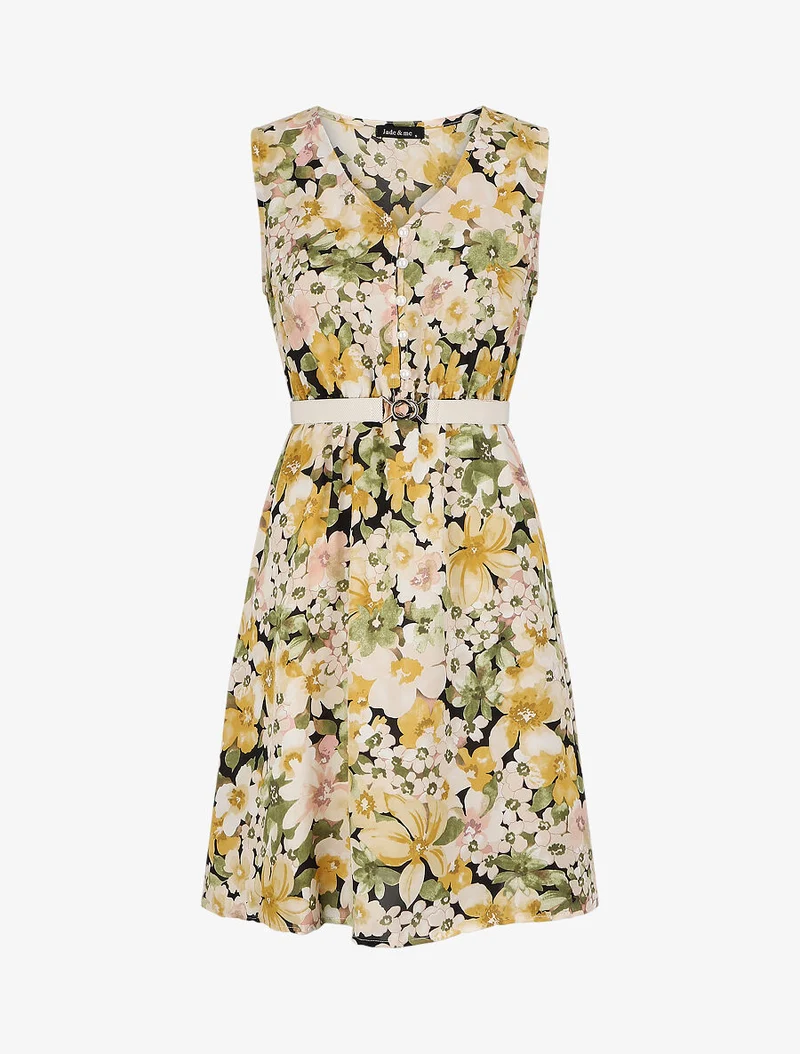 Skaterkleid mit Sommerblumendruck - Gelb