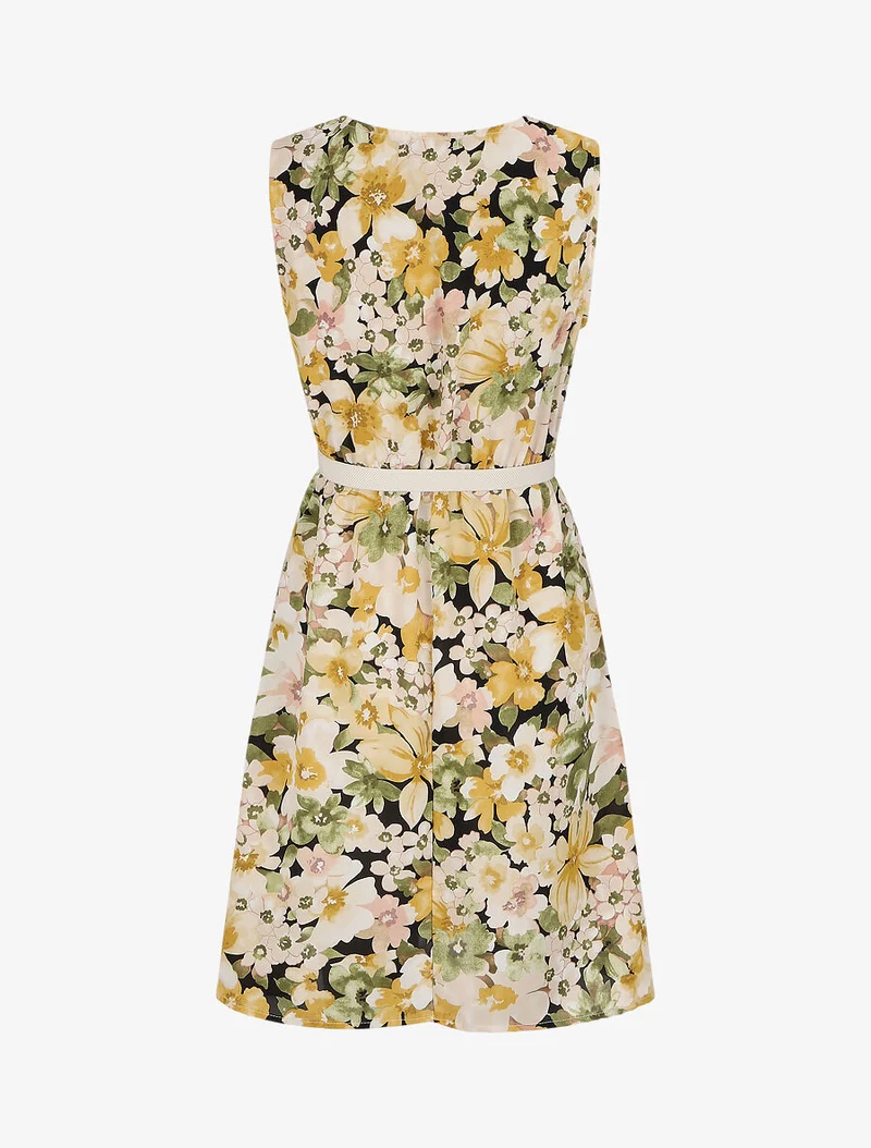 Skaterkleid mit Sommerblumendruck - Gelb