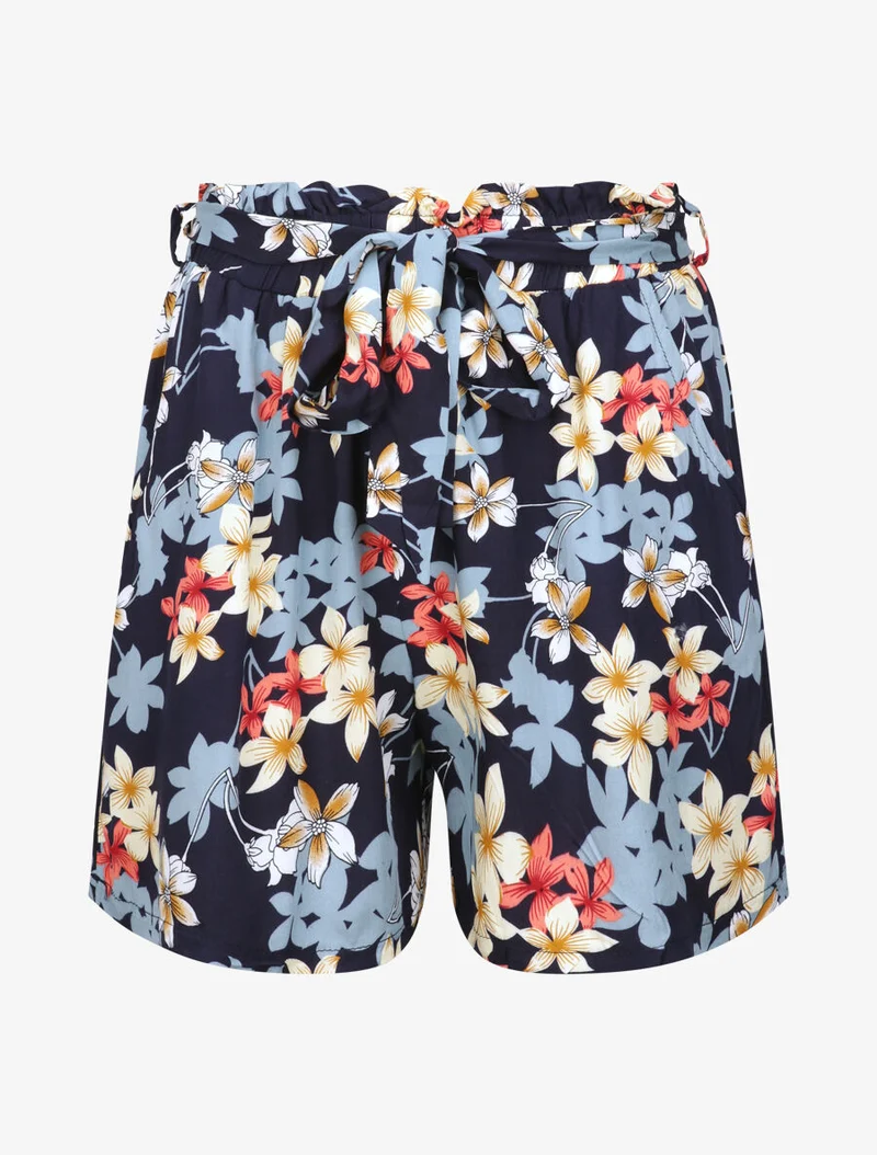 Kurzes fließendes Kleid mit Vanilleblumenmuster - Marine