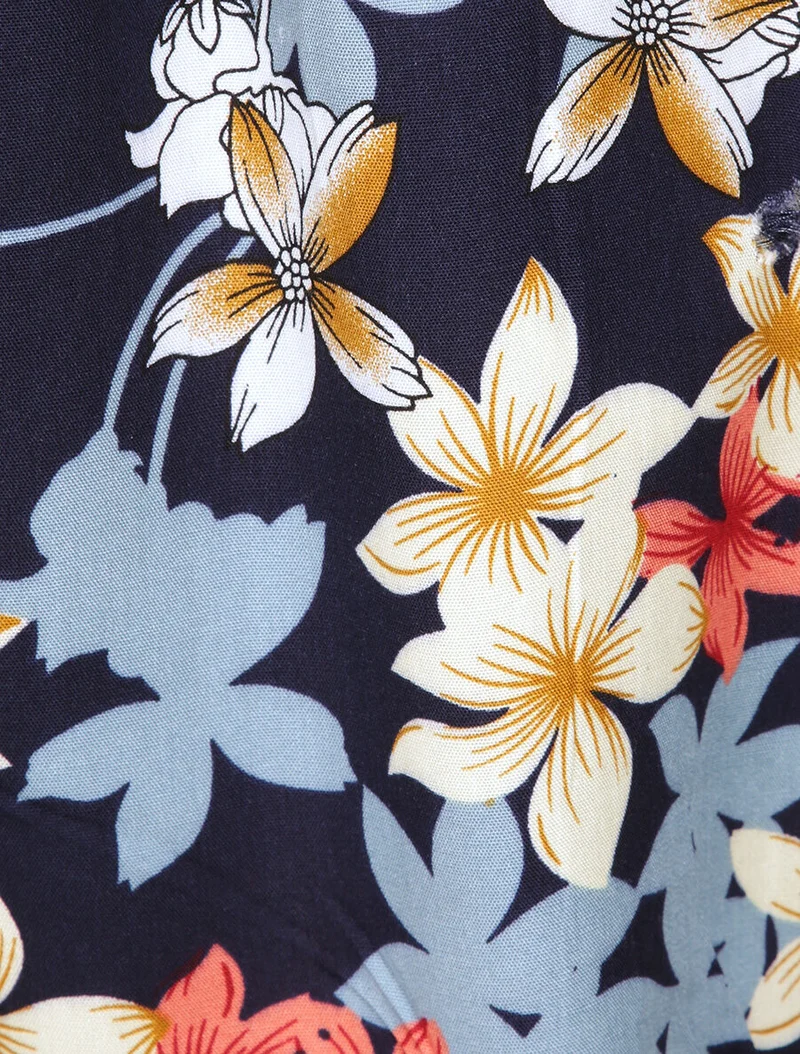Kurzes fließendes Kleid mit Vanilleblumenmuster - Marine