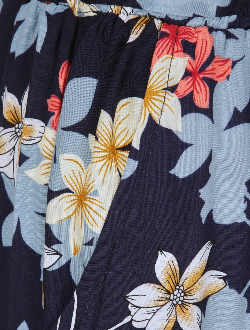 Fließende Hose mit Vanilleblumenmuster - Marine