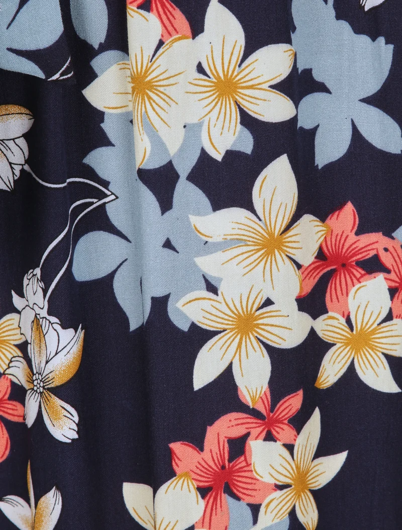 Fließende Hose mit Vanilleblumenmuster - Marine